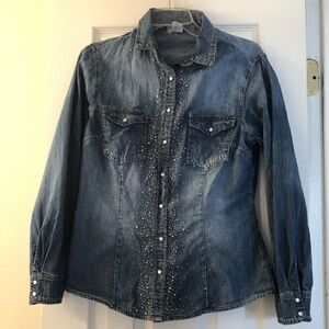 Soft denim button down shirt with sparkles